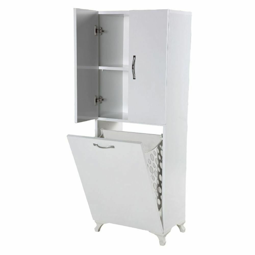 Tamamı MDF Orkide Kirli Çamaşır Sepetli Çok Amaçlı Banyo Dolabı