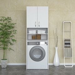 Banyo ve Alt Üst MDF Çamaşır Makinesi Dolabı Kapaklı Dolap