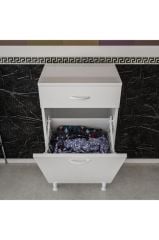 MDF Banyo Kirli Çamaşır Sepetli Çekmeceli Dolap