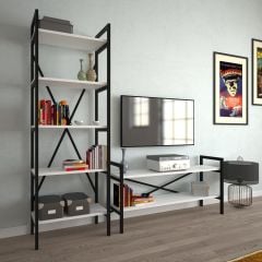 EraHome 2 Raflı Metal TV Ünitesi + 1 Adet 60 cm Kitaplık Beyaz