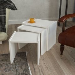 Dekoratif 3'lü Zigon Sehpa Takımı Beyaz