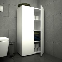 EraHome 2 Kapaklı 4 Raflı Çok Amaçlı Banyo Dolabı Beyaz