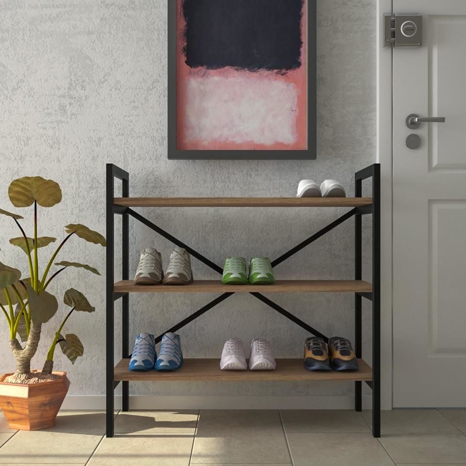 EraHome 3 Raflı Metal Ayakkabılık Ceviz