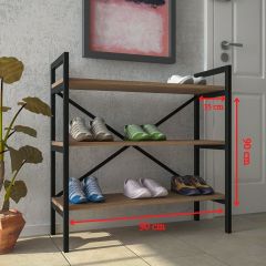 EraHome 3 Raflı Metal Ayakkabılık Ceviz