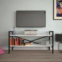 2 Raflı Metal TV Ünitesi Beyaz