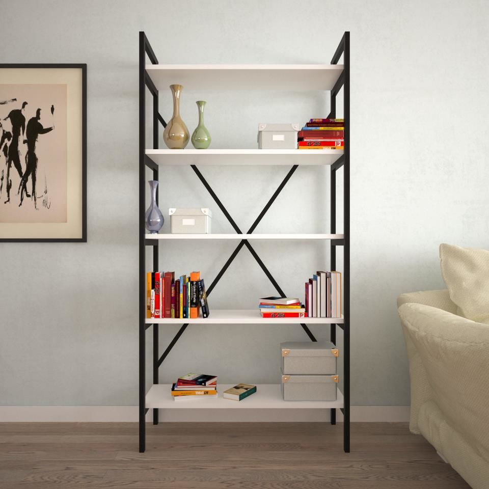 EraHome 5 Raflı Metal Kitaplık 90x180x35 Beyaz