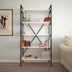 EraHome 5 Raflı Metal Kitaplık 90x180x35 Beyaz