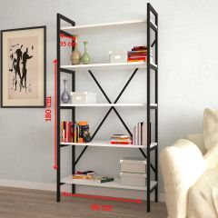 EraHome 5 Raflı Metal Kitaplık 90x180x35 Beyaz