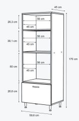 Çok Amaçlı Fırın MDF Dolabı 2 Kapaklı 3 Bölmeli Beyaz