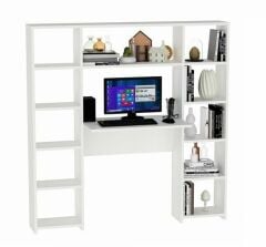 Tamamı MDF Çift Kitaplıklı Çalışma Masası Beyaz